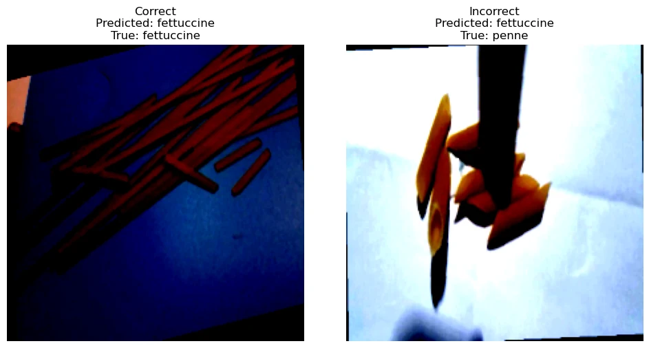 Robot-camera pasta recognition prediction examples